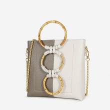 Load image into Gallery viewer, New Ring Wooden Handle Chain Contrast Color Stitching Pu Material Female Bag