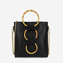 Load image into Gallery viewer, New Ring Wooden Handle Chain Contrast Color Stitching Pu Material Female Bag